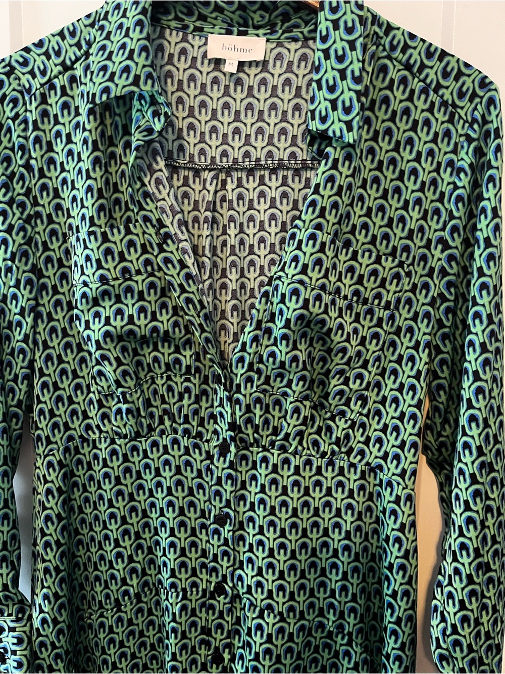 Bohme Green Patterned Button-Up Dress
